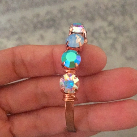 Raw Copper Iridescent Turquoise + Aurora Borealis Crystal Bracelet - Picture 11 of 16